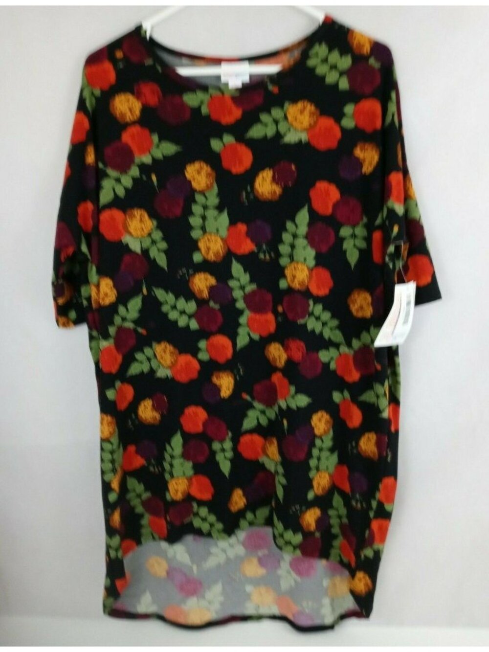 NWT Lularoe Irma Tunic Black With Multi-Color Roses Design Size Small